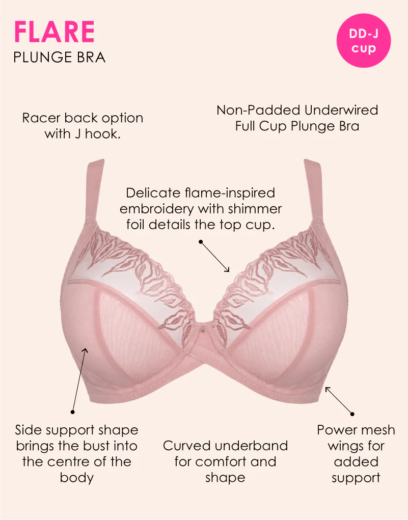 Curvy Kate Flare Full Cup Plunge Side Support Bra Rose Sparkle - Image 3